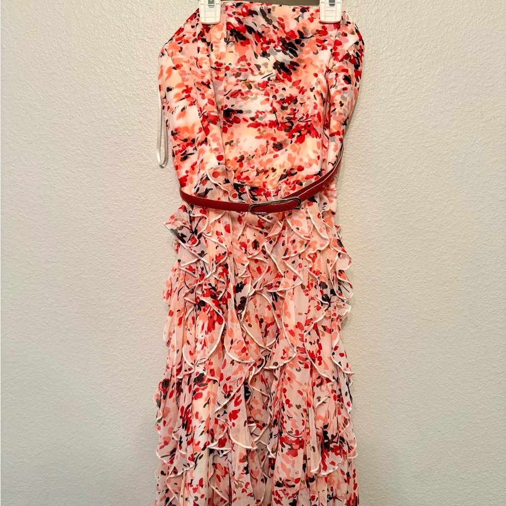 White House Black Market Strapless Floral Dress - Red and Black